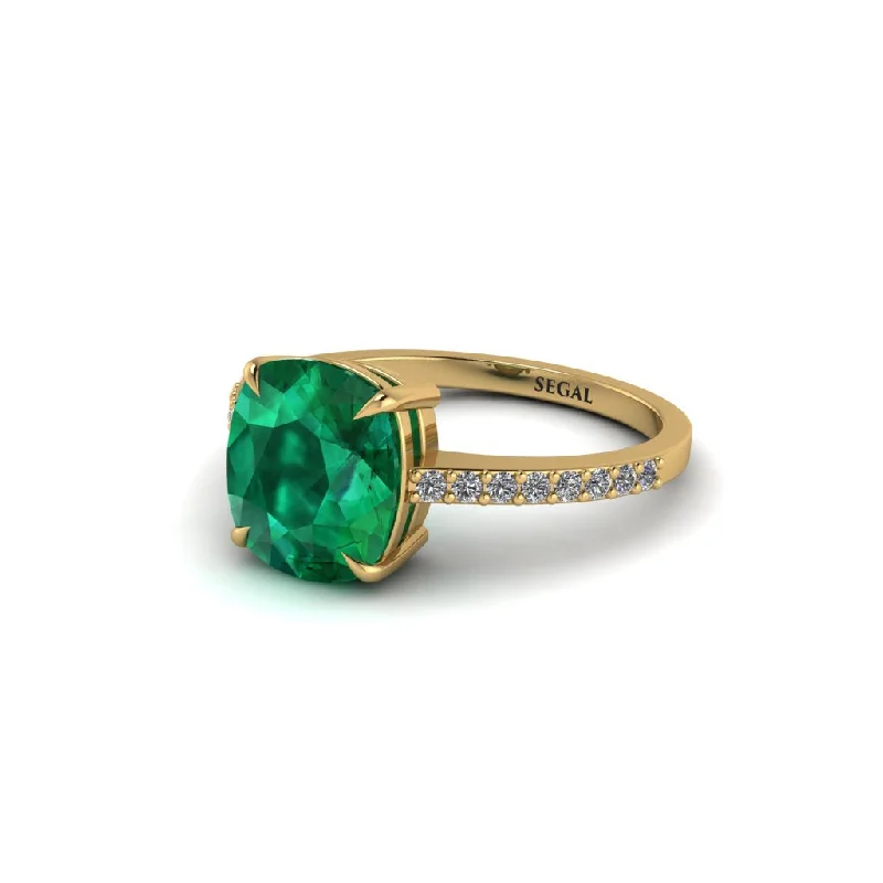 one-of-a-kind ladies engagement rings-Gold Handmade Cushion Cut Emerald Engagement Ring - Whitney No. 4