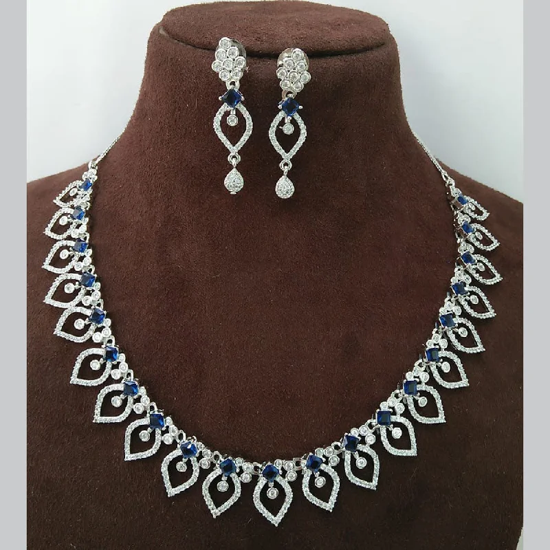 ladies heart necklaces-Manisha Jewellery Silver Plated AD Necklace Set