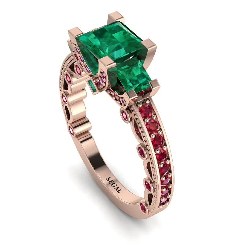 trendy ladies engagement rings with colored stones-Modern Geometric Emerald Gold Engagement Ring - Beverly No. 50