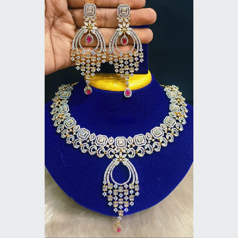 ladies modern necklaces-Jain Jewellers Gold Plated AD Stone  Necklace Set