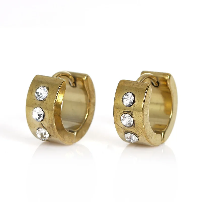 ladies precious stone earrings-Sexy Sparkles Titanium Steel Mens Womens Hoop Earrings Piercings Huggie Hypoallergenic