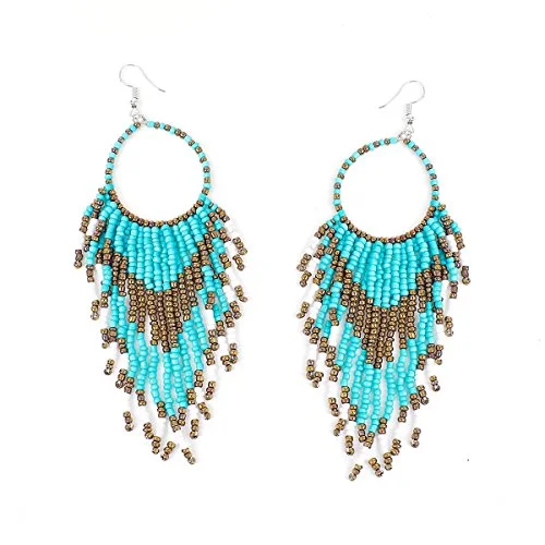 ladies silver stud earrings-Sexy Sparkles Women's Beaded tassel earrings Long Fringe Lightweight Drop Earrings Dangle