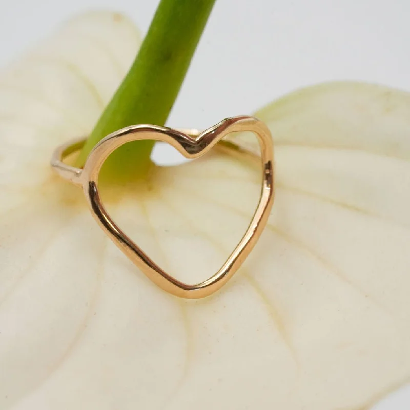 ladies silver rings-14K Golden Open Hearted Mai Love Ring