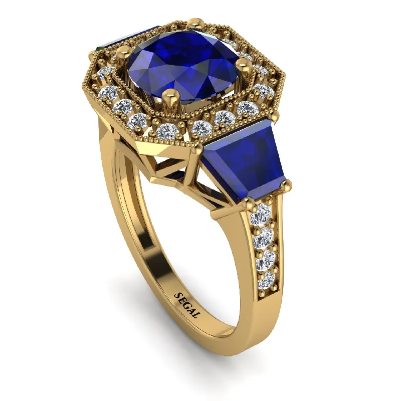 diamond ladies engagement rings-Modern Halo Princess Cut Sapphire Stone Engagement Ring - Doris No. 13