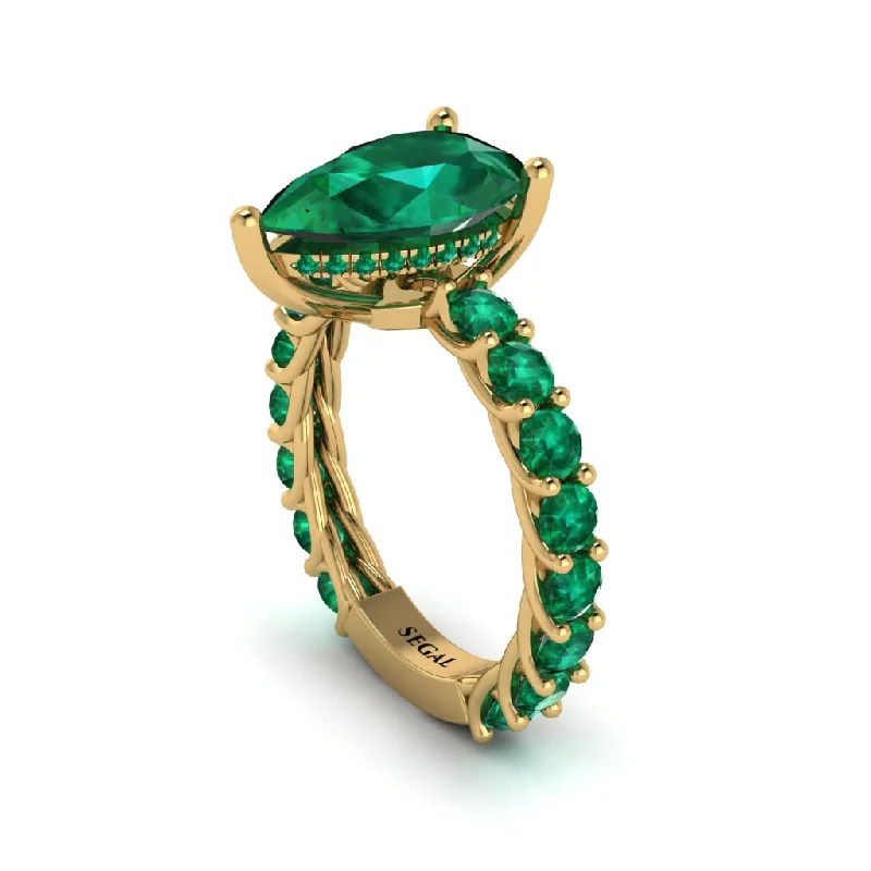 stunning ladies engagement rings-14K Gold Pear-Shaped Emerald Engagement Ring - Raquel No. 19