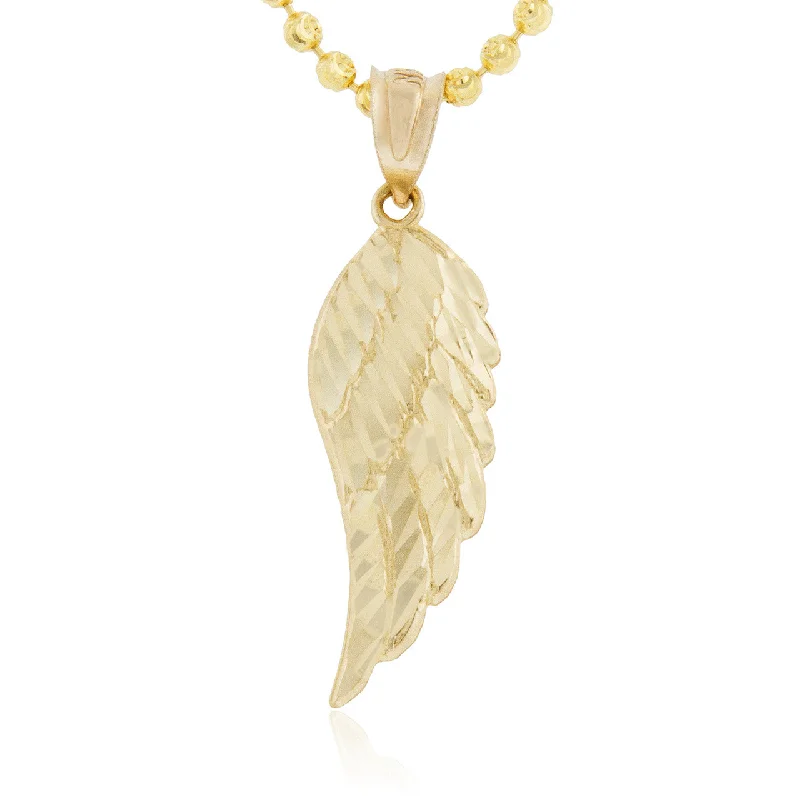 ladies creative necklaces-10K Yellow Gold Medium Angel Wing Pendant Necklace