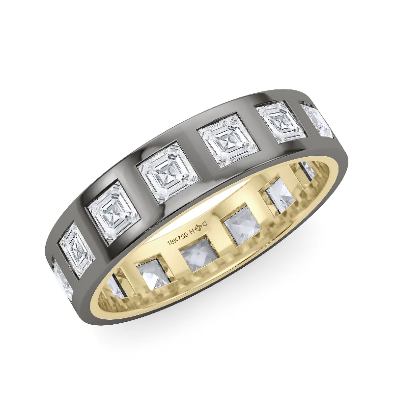 ladies gold rings-Mixed Metal Men's Asscher Cut Diamond Band