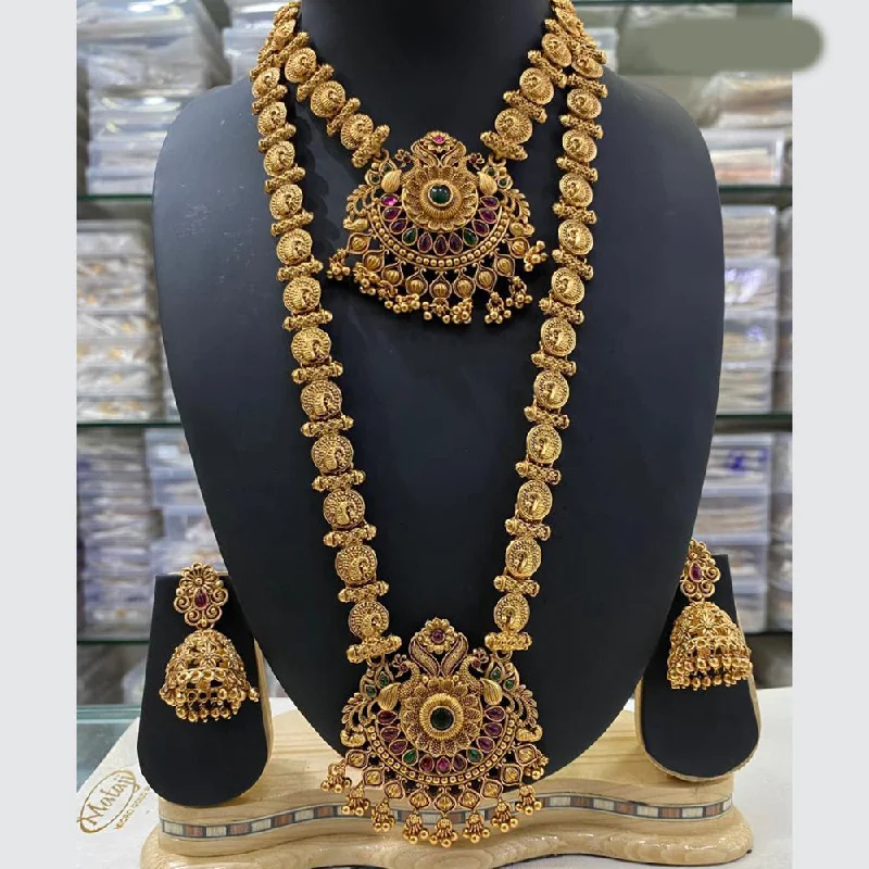 ladies pendant necklaces-India Art Gold Plated Kundan Double Necklace Set