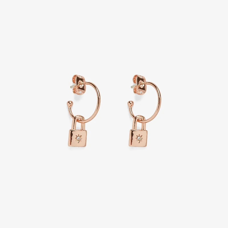 ladies luxury earrings-Rose Gold Lock Hoop Earrings