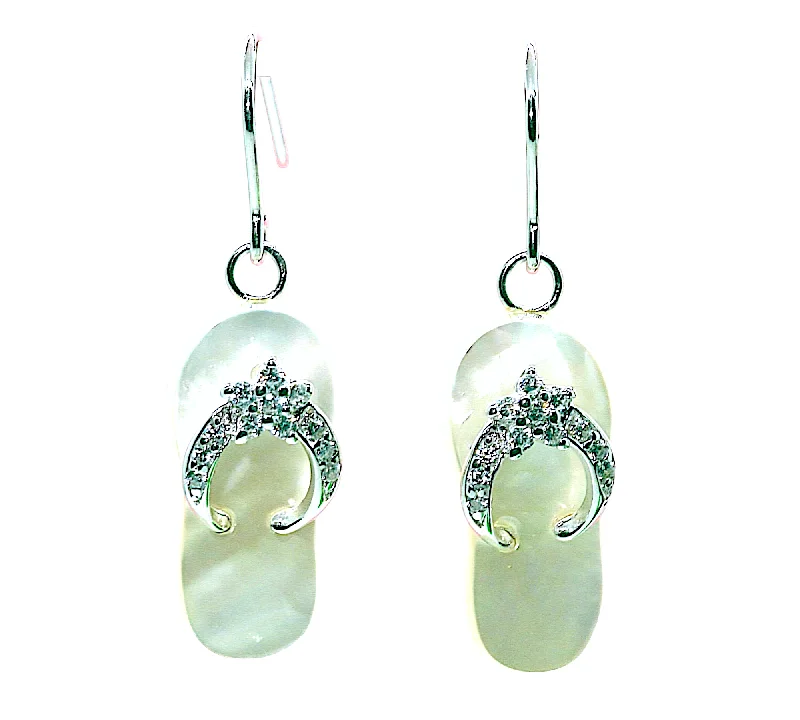 ladies sterling silver earrings-Mother of Pearl Flip Flop Ocean Earrings