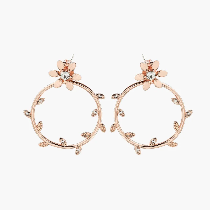 ladies long earrings-Pretty Petal Flat Hoop Earrings