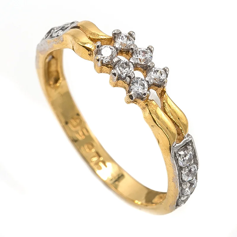 ladies diamond solitaire rings-22K Multi Tone Gold Ring W/ CZ Gems & Subtle Wave Design