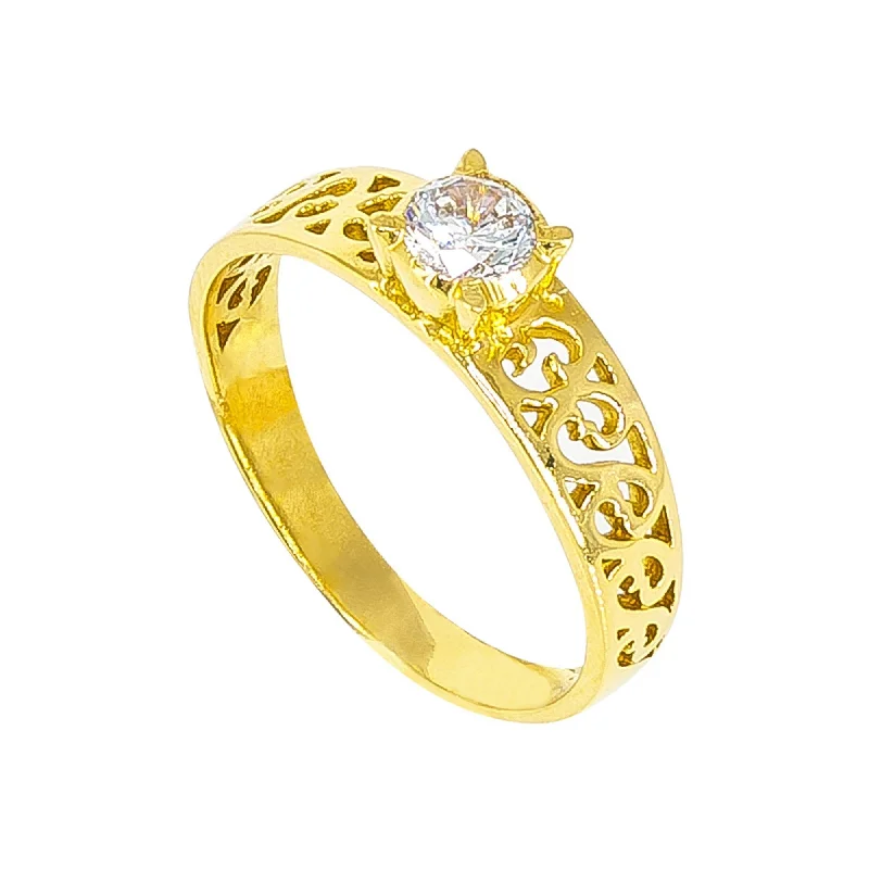 ladies modern engagement rings-22K Yellow Gold Ring W/ Filigree & Cubic Zirconia