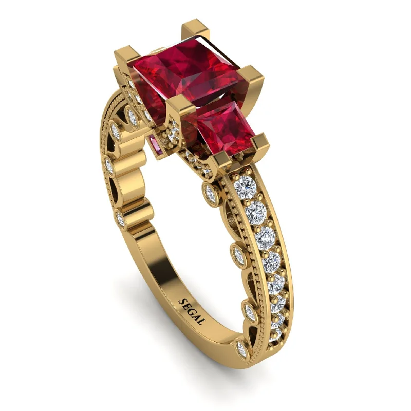 forevermark ladies engagement rings-Modern Geometric Ruby Gold Engagement Ring - Beverly No. 10