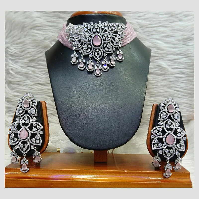 ladies trendy necklaces-Jain Jewellers Silver Plated AD Choker Necklace Set