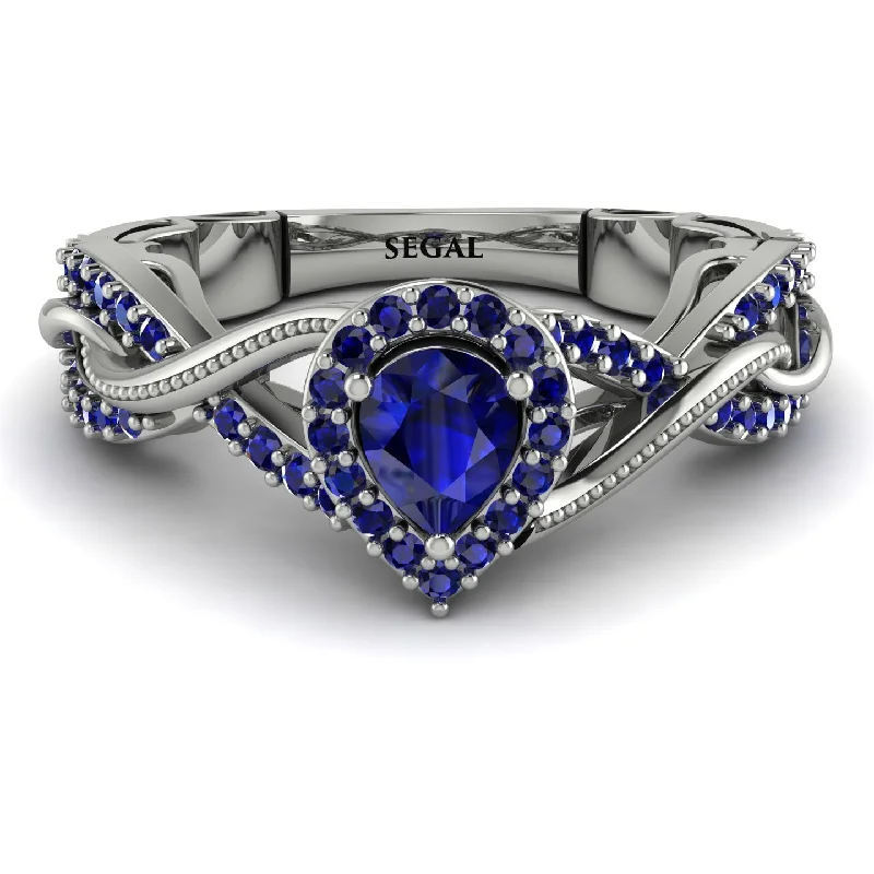 trendy ladies engagement rings with colored stones-Infinity Inspired Halo Sapphire Engagement Ring - Teresa No. 75