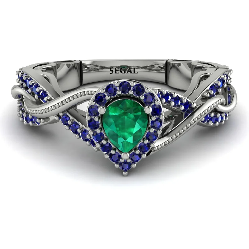 vintage diamond ladies engagement rings-Infinity Inspired Halo Emerald Engagement Ring - Teresa No. 66