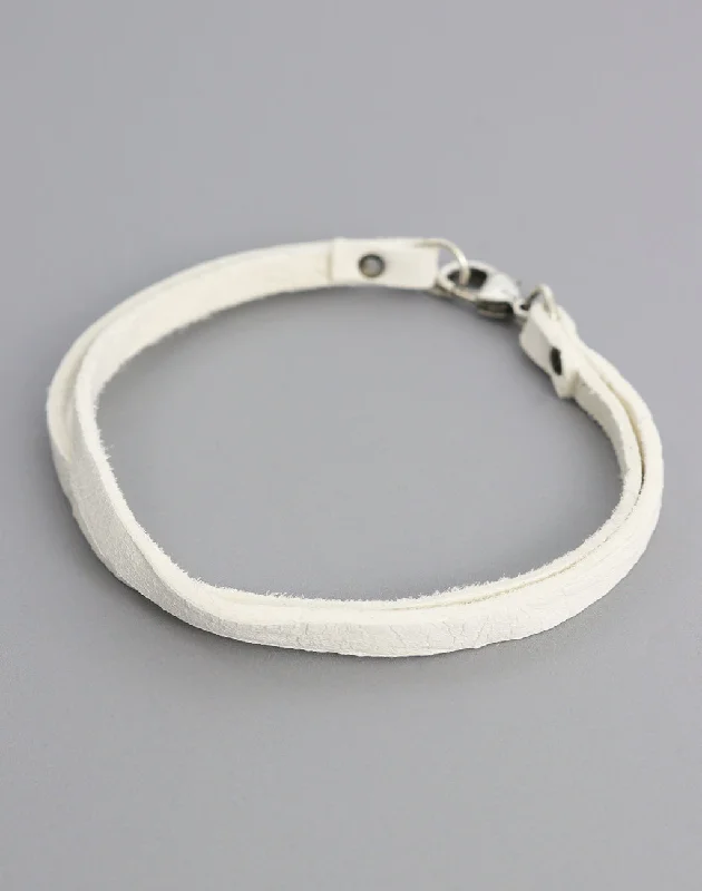 ladies custom bangles-White Leather Bracelet, (1pc)