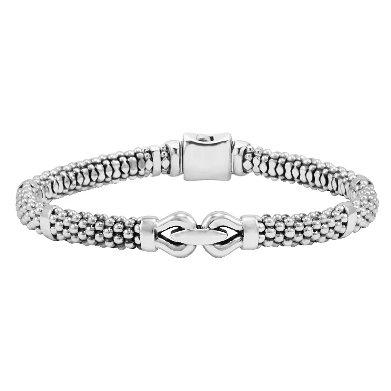 ladies boho bangles-Derby Silver Caviar Buckle Bracelet | 6mm