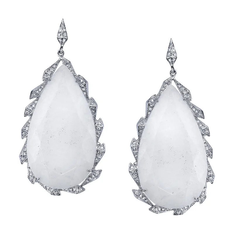 ladies bridal earrings-White Jade Trickling Earrings