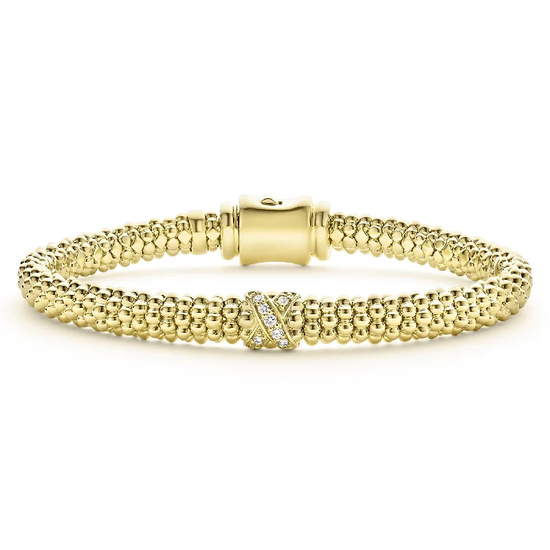 ladies charm bangles-Embrace 18K Gold X Diamond Caviar Bracelet | 6mm