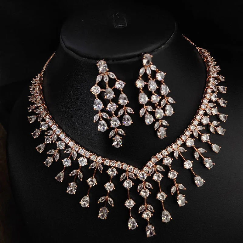 ladies glamorous necklaces-Aamrapali Rose Gold Plated AD Necklace Set