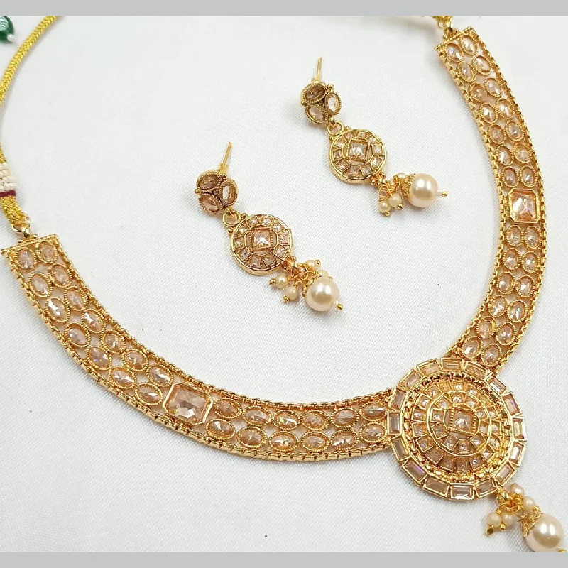 ladies high-quality necklaces-FS Collection Gold Plated Crystal Stone Necklace Set