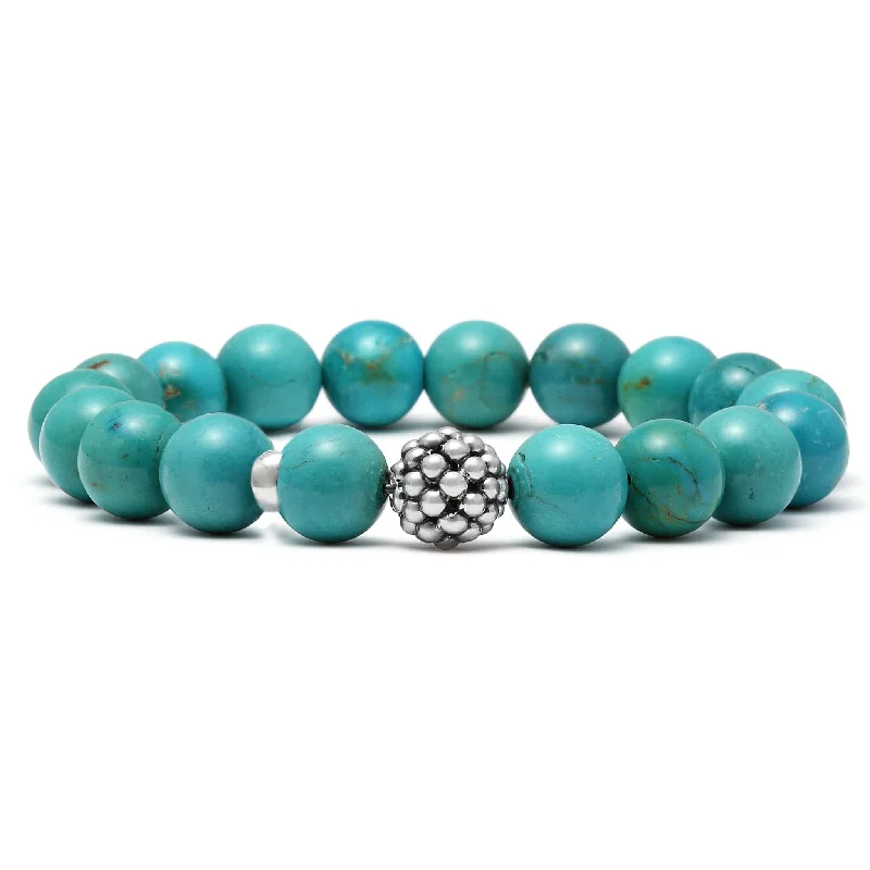 ladies bohemian bracelets-Maya Turquoise Silver Station Bead Bracelet