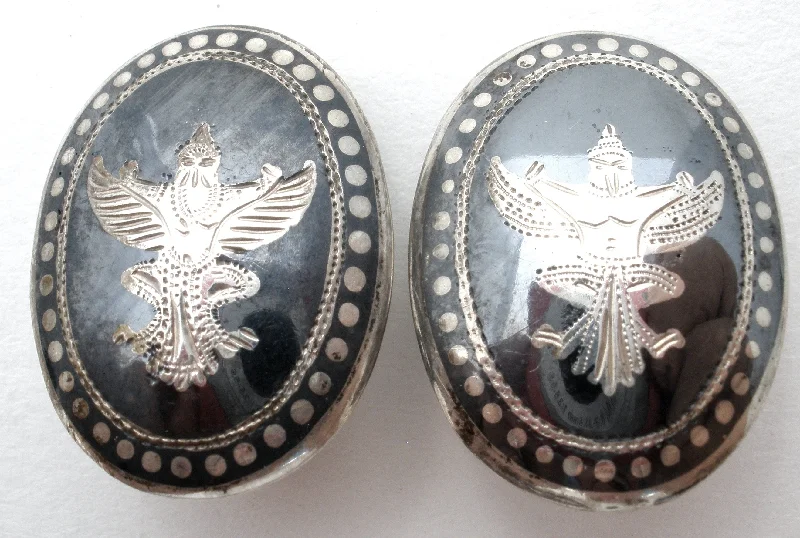 ladies antique earrings-Siam Garuda Black Enamel Earrings Vintage