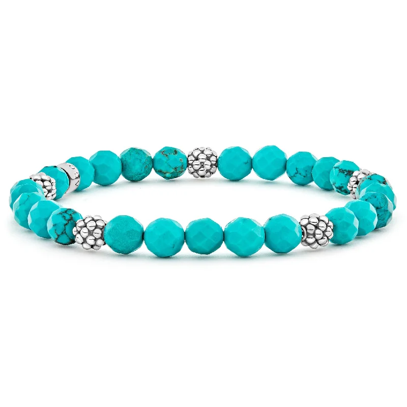 ladies bracelet with charms-Signature Caviar Five Station Silver Turquoise Bead Bracelet