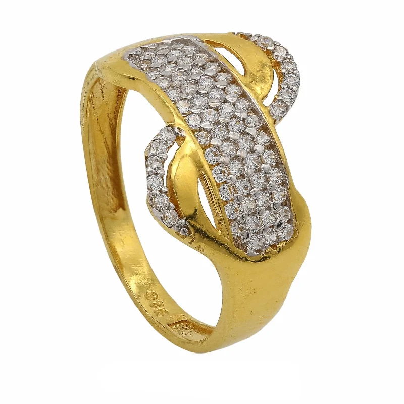 ladies cross rings-22K Yellow Gold Infinity Ring W/Cubic Zirconia Stones