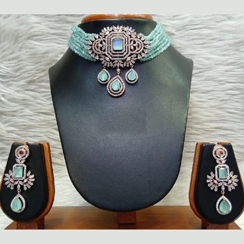 ladies fashion necklaces-Jain Jewellers Silver Plated AD Choker Necklace Set