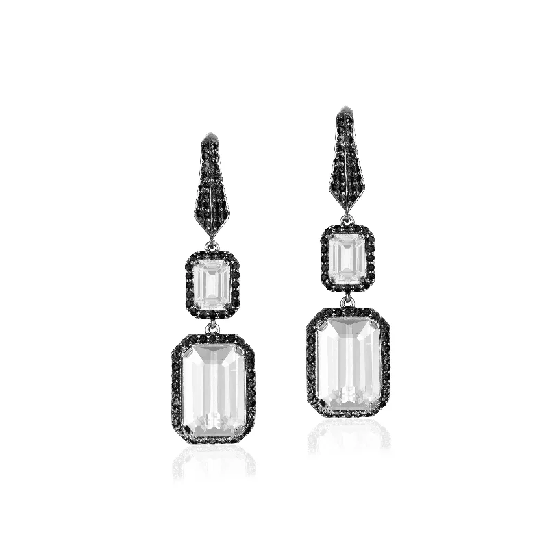 ladies bold stud earrings-Emerald Cut Moon Quartz Drop Earrings