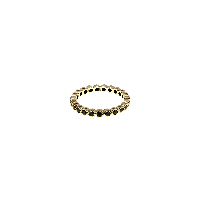 ladies vintage style rings-18 Karat yellow gold bezel band with black diamonds