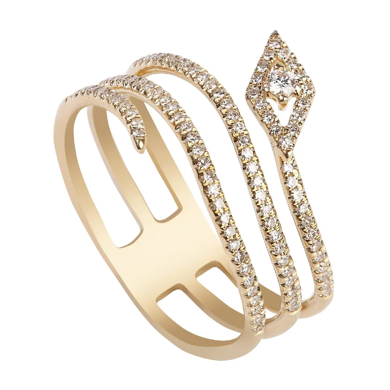 ladies gold plated rings-0.28CT Stacked Snake Diamond Ring Set In 14K Yellow Gold