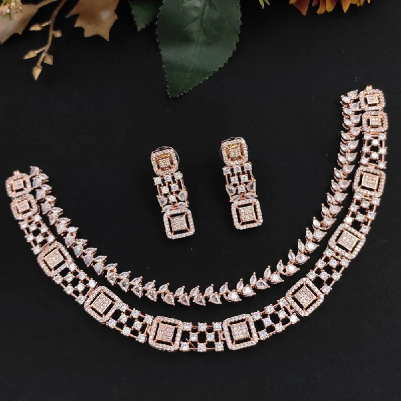 ladies inspirational necklaces-Manisha Jewellery  Rose Gold Plated AD  Necklace Set