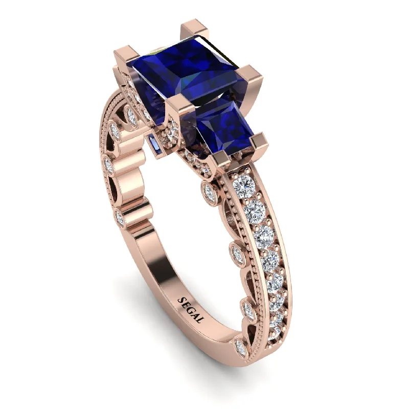 ladies engagement rings with colored stones-Modern Geometric Sapphire Gold Engagement Ring - Beverly No. 14