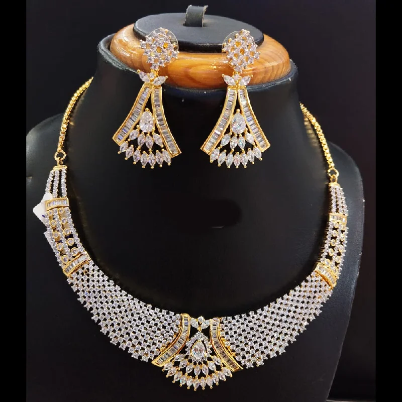 ladies luxury necklaces-Jain Jewellers Gold Plated AD Necklace Set