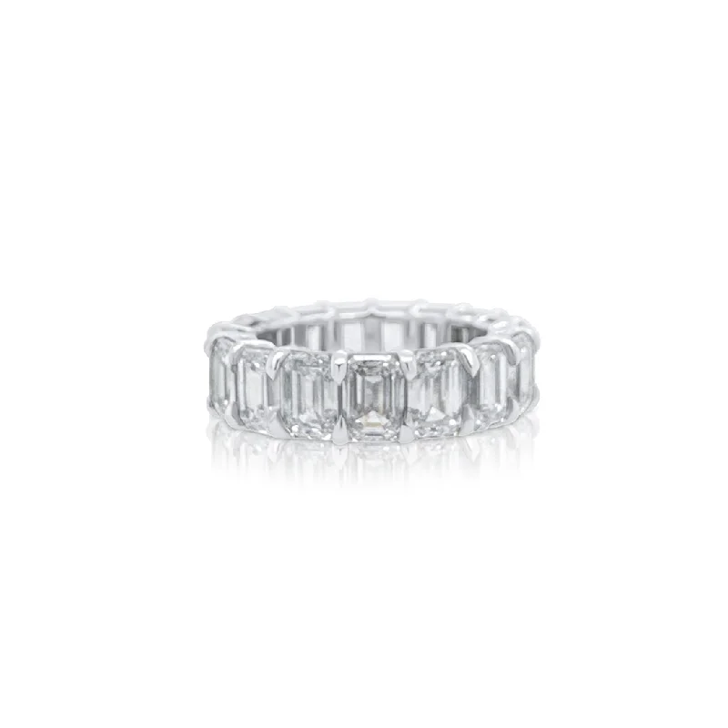 ladies unique gemstone rings-10.10 Cttw Emerald Cut Lab Grown Diamond Eternity Wedding Band 14K White Gold